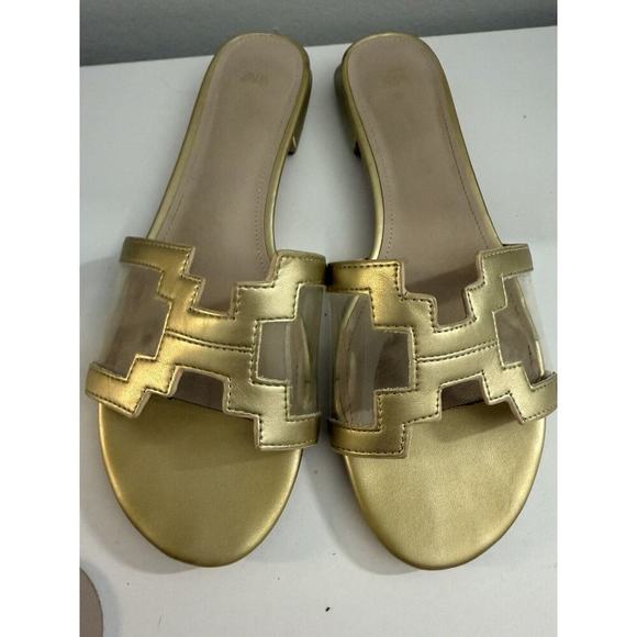 Zara Traslucident Gold Flat Slide Sandals Women's Size 37 - Picture 2 of 12